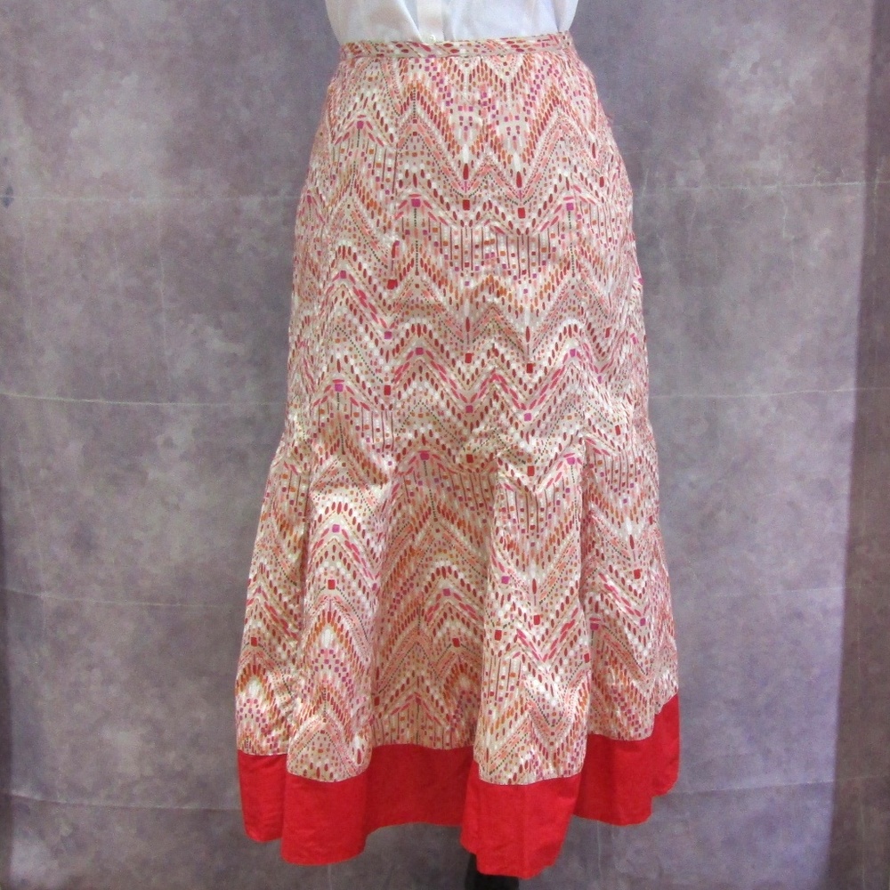 NEW JM Collection Red Pink Brown Print Skirt 14